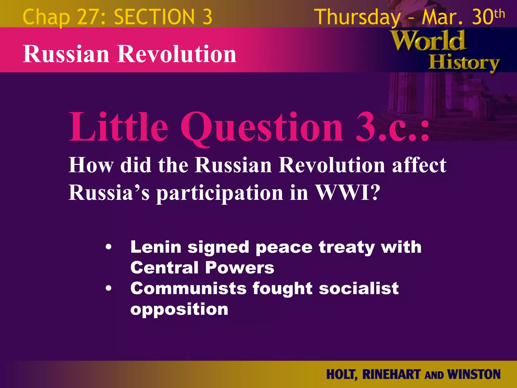 World War 1 - Chapter 27 Slides