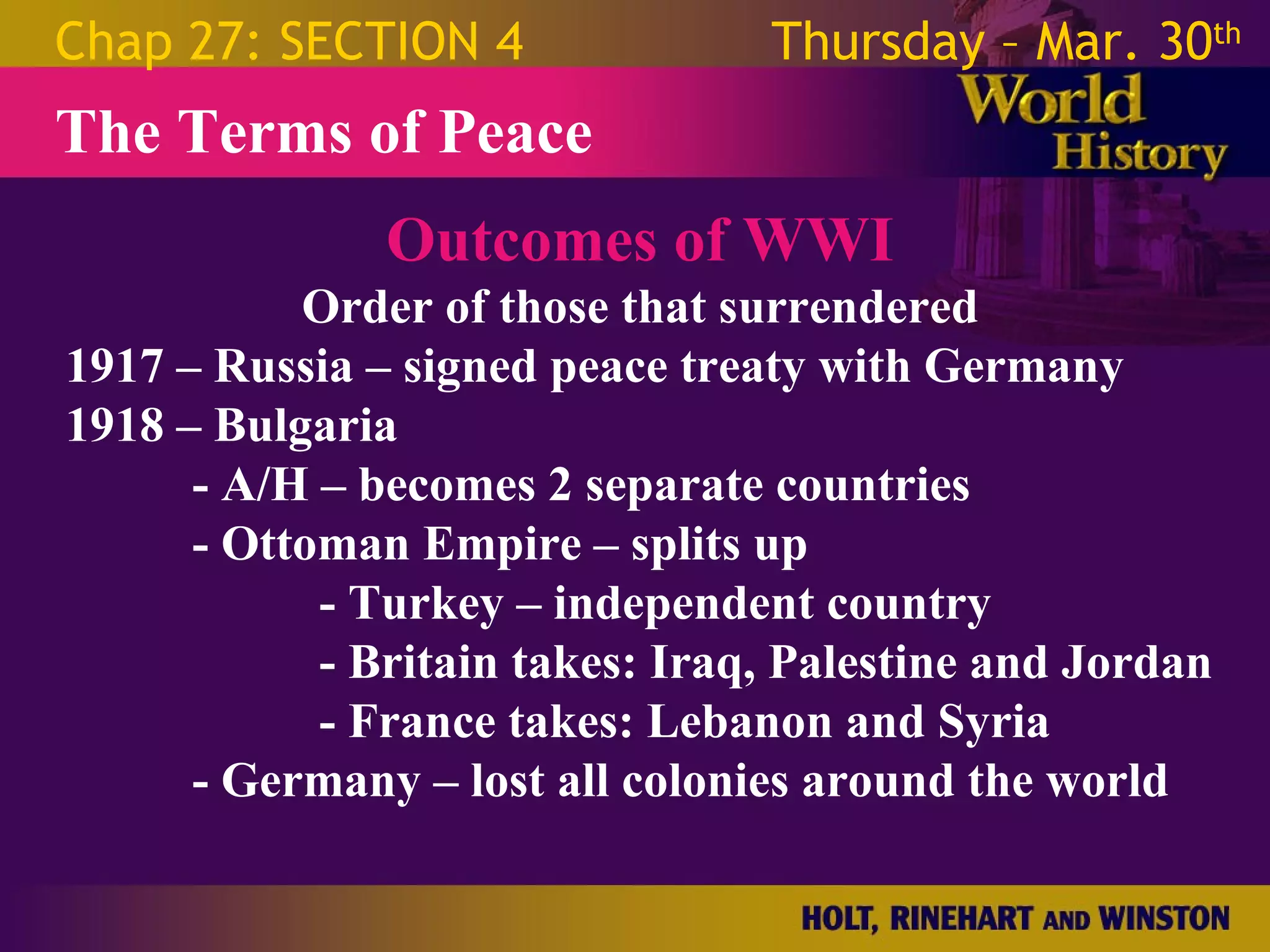 World War 1 - Chapter 27 Slides
