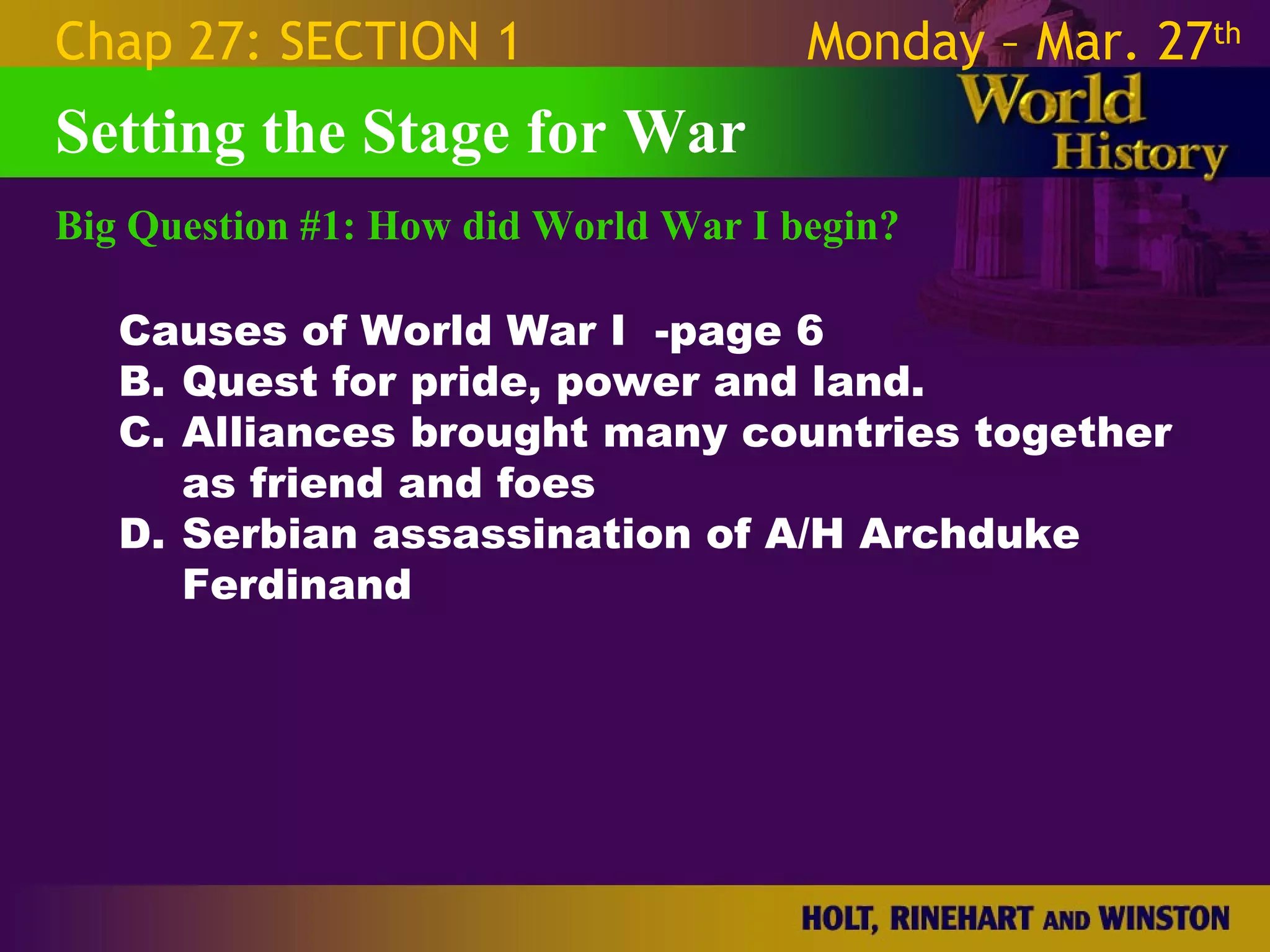 World War 1 - Chapter 27 Slides