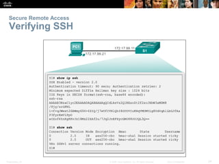 Presentation_ID 24© 2008 Cisco Systems, Inc. All rights reserved. Cisco Confidential
Secure Remote Access
Verifying SSH
 