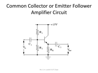 Common Collector or Emitter Follower
Amplifier Circuit
Ms. A. A. Lande E & TC Dept
 