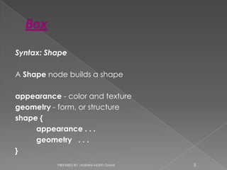 VISUAL REALITY AND VRML [Chapter 2 - BUILDING PRIMITIVE SHAPES] | PPTX