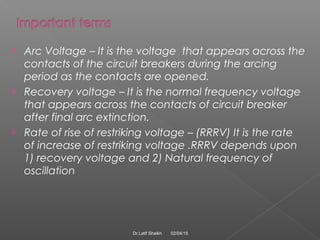 Arc Voltage – It is the voltage that appears across the
contacts of the circuit breakers during the arcing
period as the...