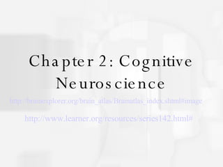 Chapter 2: Cognitive Neuroscience http://brainexplorer.org/brain_atlas/Brainatlas_index.shtml#image http://www.learner.org/resources/series142.html# 