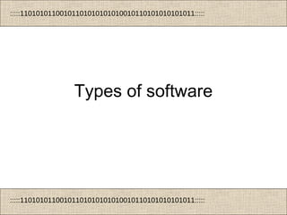 :::::11010101100101101010101010010110101010101011:::::
:::::11010101100101101010101010010110101010101011:::::
Types of software
 