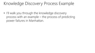Knowledge Discovery Process Example
• I’ll walk you through the knowledge discovery
process with an example – the process of predicting
power failures in Manhattan.
 