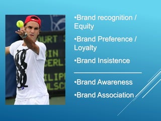 .
.
•Brand recognition /
Equity
•Brand Preference /
Loyalty
•Brand Insistence
_________________
•Brand Awareness
•Brand Association
 
