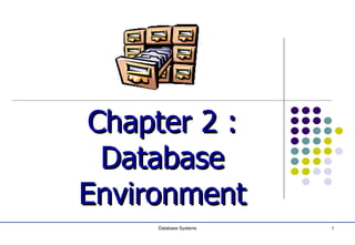 Database Systems 1
Chapter 2 :Chapter 2 :
DatabaseDatabase
EnvironmentEnvironment
 