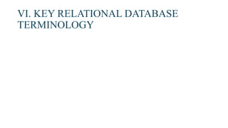 VI. KEY RELATIONAL DATABASE
TERMINOLOGY
 