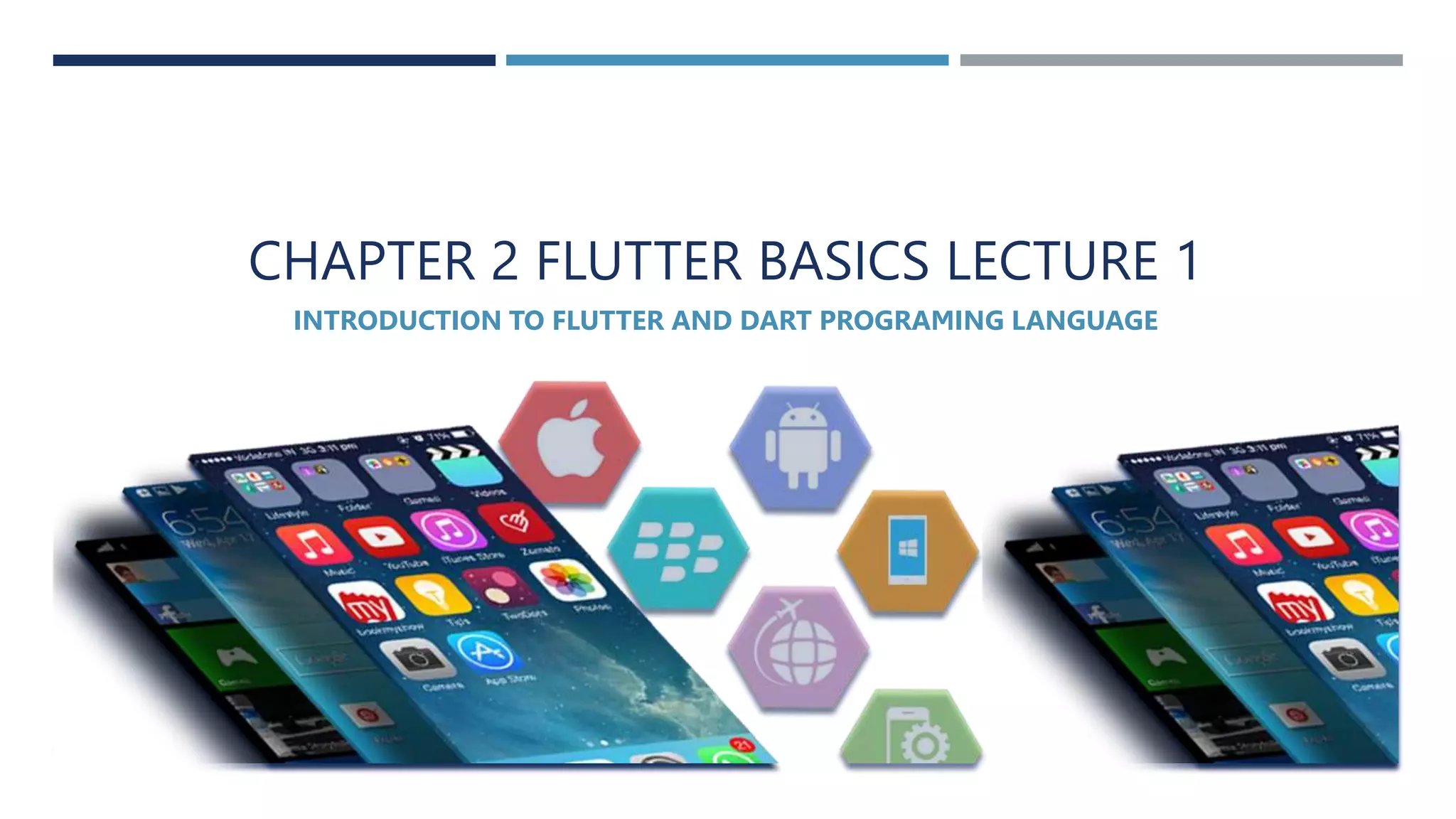 CHAPTER 2 FLUTTER BASICS LECTURE 1
INTRODUCTION TO FLUTTER AND DART PROGRAMING LANGUAGE
 