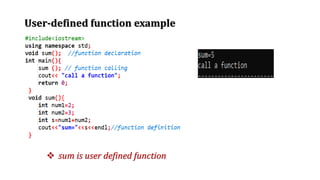 User-defined function example
❖ sum is user defined function
 