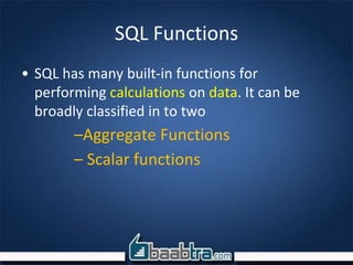 Chapter 2 grouping,scalar and aggergate functions,joins inner join ...