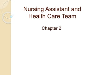 Nursing Assistant and
Health Care Team
Chapter 2
 