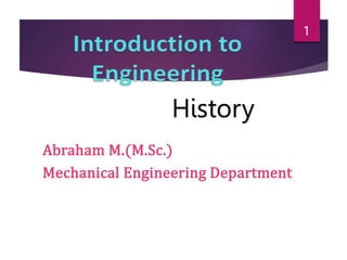 Abraham M.(M.Sc.)
Mechanical Engineering Department
History
1
 