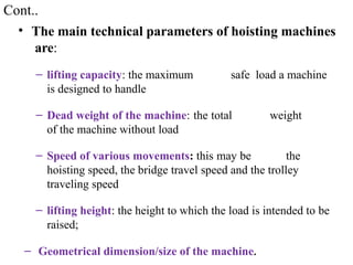 Design of Materials Handling Equipment, Hoisting Equipment Lecture Note ...