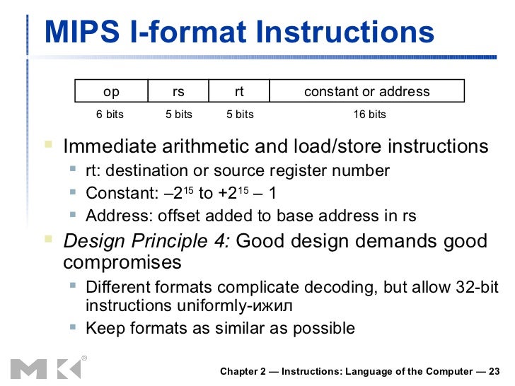 chapter 2 instructions language of the computer mips format