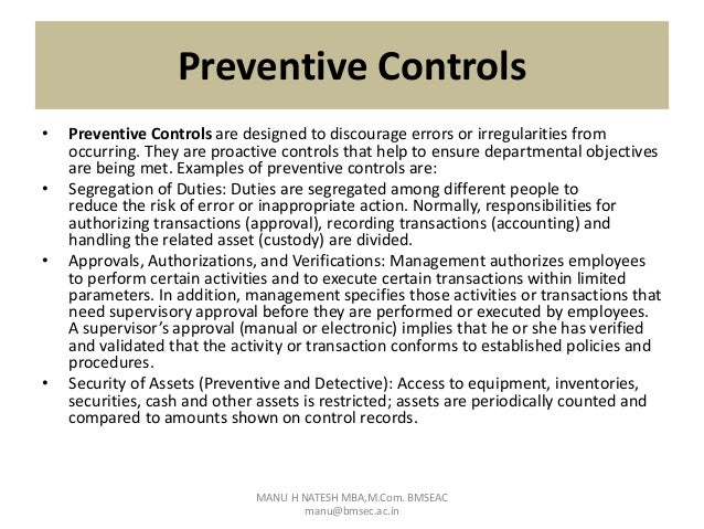 examples of preventive internal controls Internal controls and financial reporting quality in privitized compa….