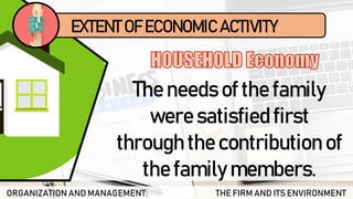 ORGANIZATION AND MANAGEMENT: THE FIRM AND ITS ENVIRONMENT
The needs of the family
were satisfied first
through the contribution of
the family members.
EXTENT OF ECONOMIC ACTIVITY
 
