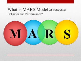 What is MARS Model of Individual
Behavior and Performance?
M RA S
 