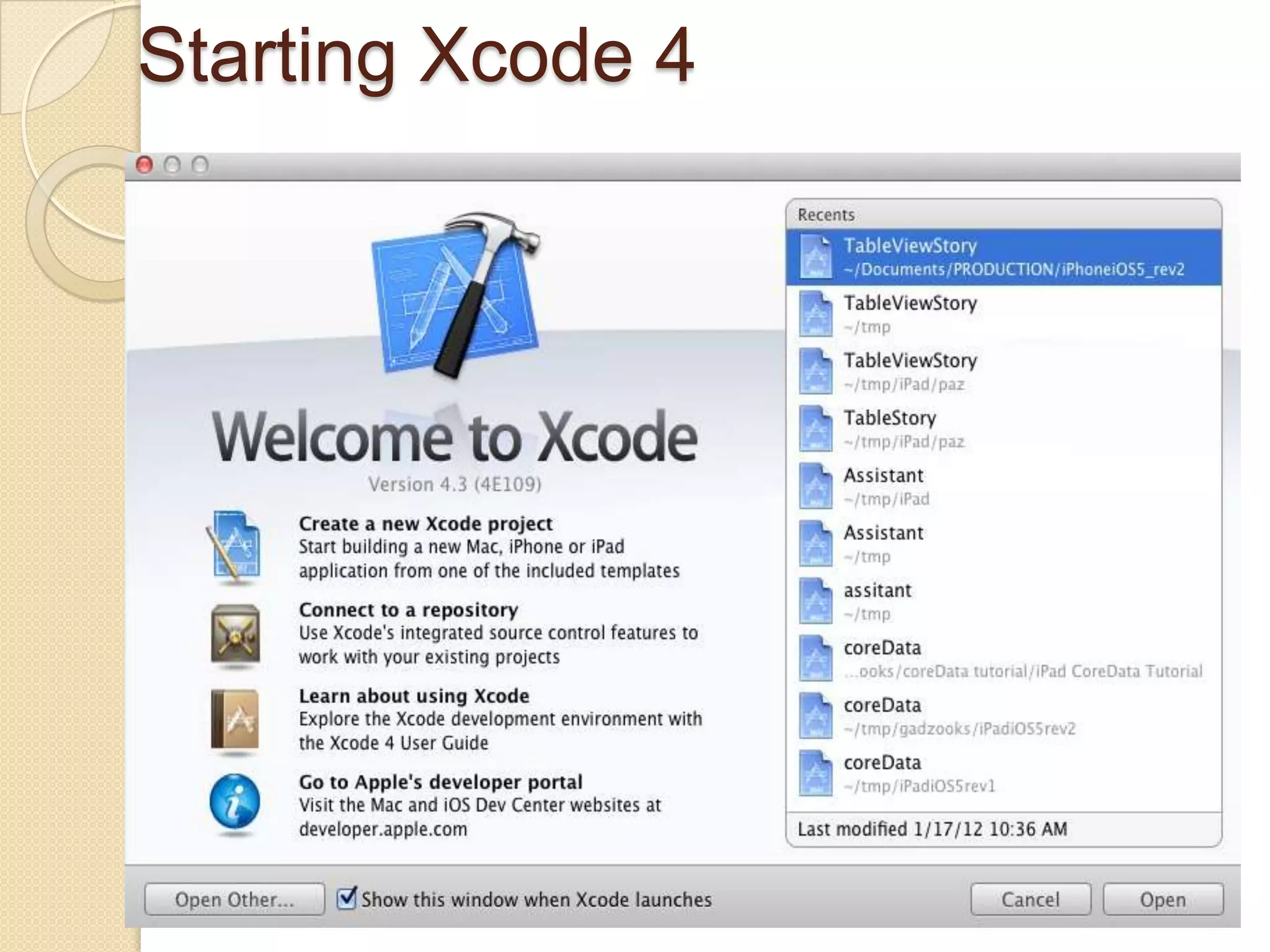 Starting Xcode 4
 