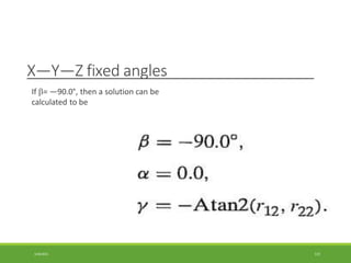 X—Y—Z fixed angles
If = —90.0°, then a solution can be
calculated to be
3/28/2021 115
 