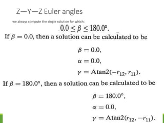 Z—Y—Z Euler angles
we always compute the single solution for which:
3/28/2021 123
 