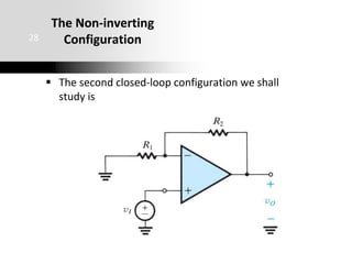 The Non-inverting
Configuration
 The second closed-loop configuration we shall
study is
28
 