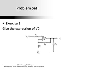 Oxford University Publishing
Microelectronic Circuits by Adel S. Sedra and Kenneth C. Smith (0195323033)
Problem Set
 Exercise 1
Give the expression of V0.
 