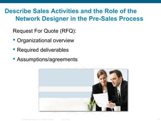 Describe Sales Activities and the Role of the
   Network Designer in the Pre-Sales Process
  Request For Quote (RFQ):
   ...