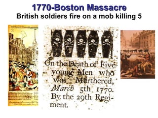 1770-Boston Massacre British soldiers fire on a mob killing 5 