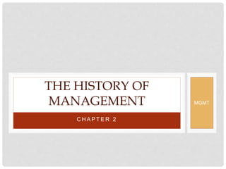 C H A P T E R 2
THE HISTORY OF
MANAGEMENT MGMT
 