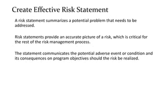 Effective Risk Statements Comprehensive Guide to Risk Identification and Management in Projects | PDF