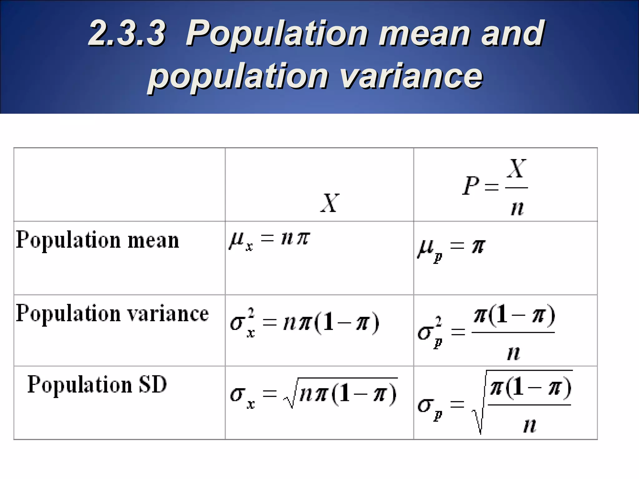 2.3.3  Population mean and population variance 