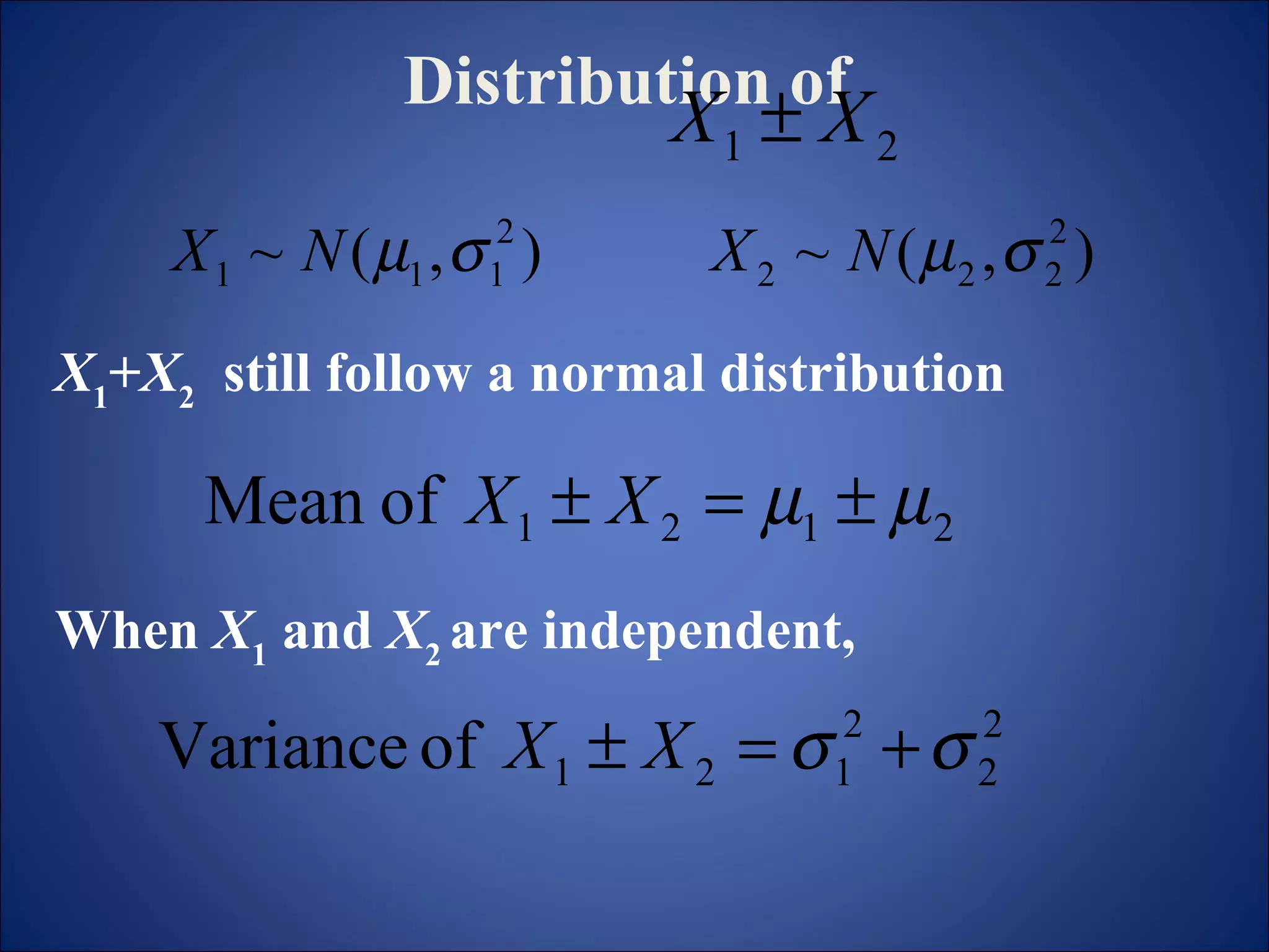 Distribution of  X 1 + X 2   still follow a normal distribution When  X 1  and  X 2  are independent,  