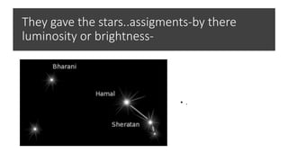They gave the stars..assigments-by there
luminosity or brightness-
• .
 