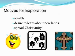 Motives for Explorationwealthdesire to learn about new landsspread Christianity