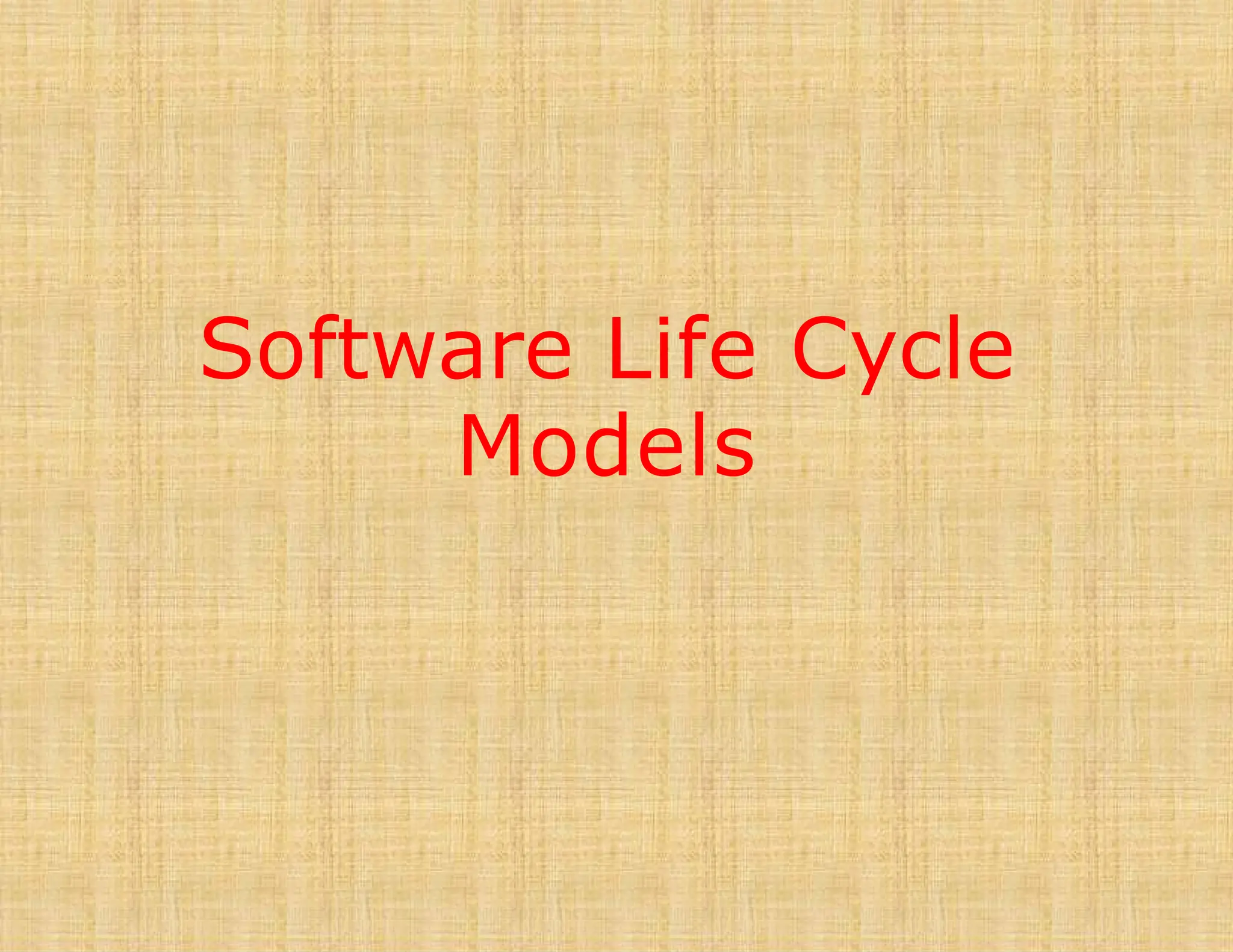 Software Life Cycle
Models
 