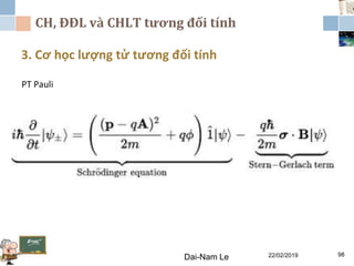 CH, ĐĐL và CHLT tương đối tính
3. Cơ học lượng tử tương đối tính
Dai-Nam Le 22/02/2019 98
PT Pauli
 