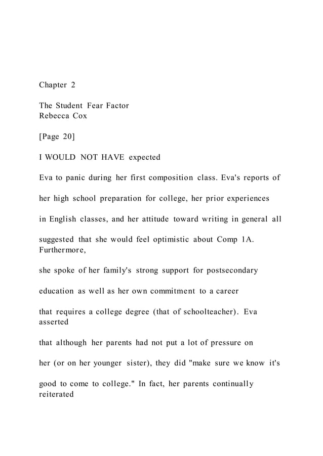 Chapter 2 The Student Fear Factor Rebecca Cox [Page | PDF