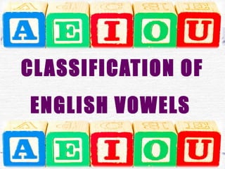 CLASSIFICATION OF 
ENGLISH VOWELS 
 
