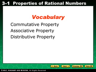 Vocabulary Commutative Property Associative Property Distributive Property 