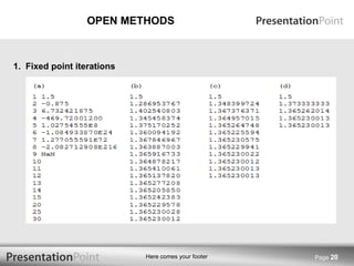 OPEN METHODS Page  1.  Fixed point iterations 