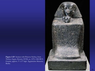 38Figure 3-29  Senmut with Princess Nefrua, from Thebes, Egypt, Dynasty XVIII, ca. 1470–1460 BCE. Granite, approx. 3’ 1/2” high. Ägyptisches Museum, Berlin.