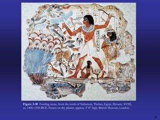 39Figure 3-30  Fowling scene, from the tomb of Nebamun, Thebes, Egypt, Dynasty XVIII, ca. 1400–1350 BCE. Fresco on dry plaster, approx. 2’ 8” high. British Museum, London.