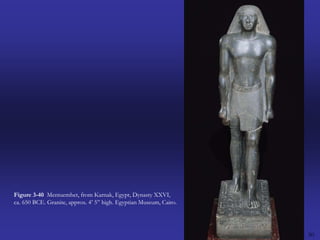 50Figure 3-40  Mentuemhet, from Karnak, Egypt, Dynasty XXVI, ca. 650 BCE. Granite, approx. 4’ 5” high. Egyptian Museum, Cairo.