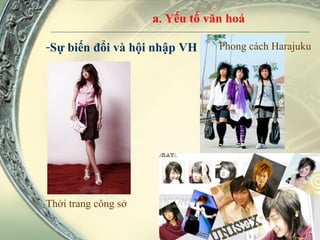 Sự biến đổi và hội nhập VH a. Yếu tố văn hoá Phong cách Harajuku Thời trang công sở 