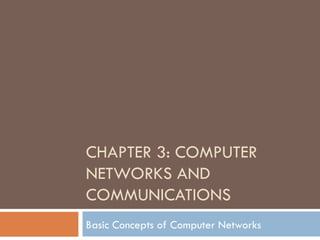 CHAPTER 3: COMPUTER
NETWORKS AND
COMMUNICATIONS
Basic Concepts of Computer Networks
 