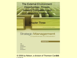 The External Environment:
       Opportunities, Threats,
      Industry Competition and
         Competitor Analysis


             Chapter Three




© 2006 by Nelson, a division of Thomson Canada
                                           3-1
 