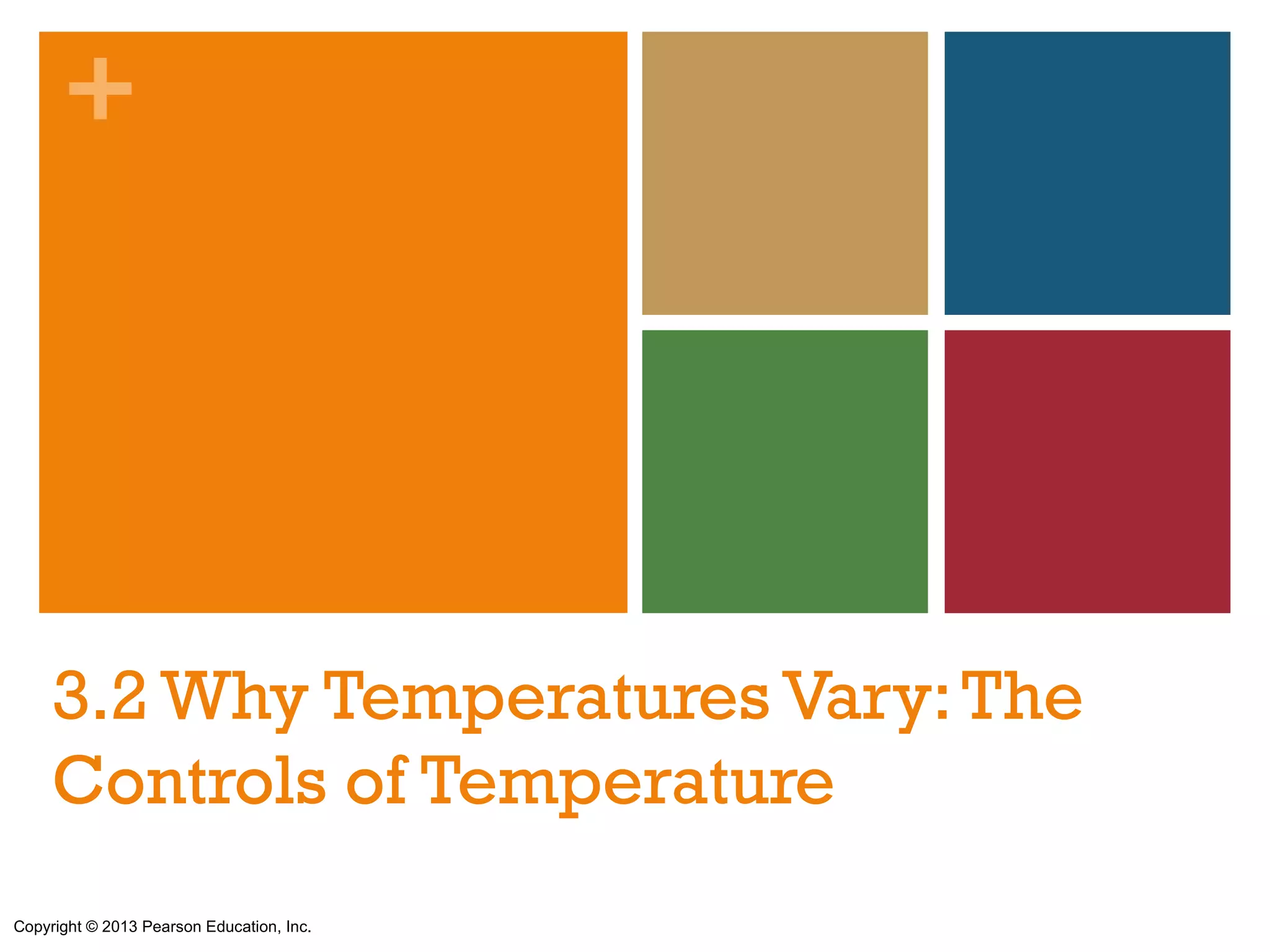 +




     3.2 Why Temperatures Vary: The
     Controls of Temperature
Copyright © 2013 Pearson Education, Inc.
 