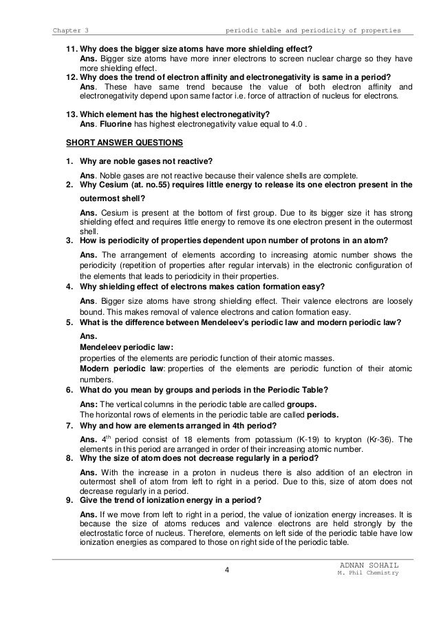 Periodic Table what are periods and groups in the modern periodic table : Chapter3